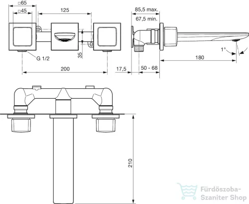 Ideal Standard CONCA fali/falsík alatti mosdó csaptelep 18 cm-es kifolyóval,,Brushed Gold A7445A2