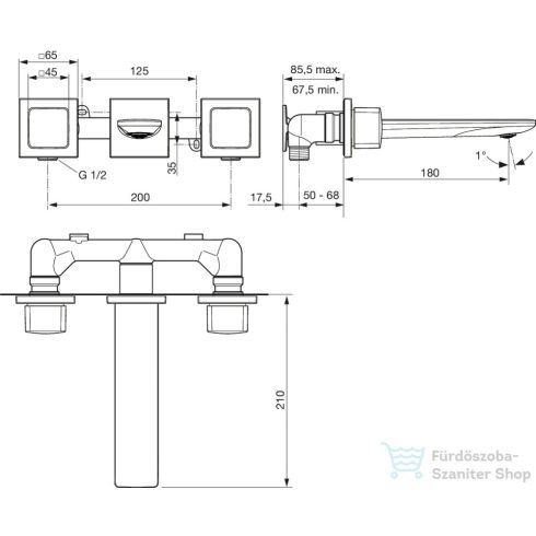 Ideal Standard CONCA fali/falsík alatti mosdó csaptelep 18 cm-es kifolyóval,Magnetic grey A7445A5
