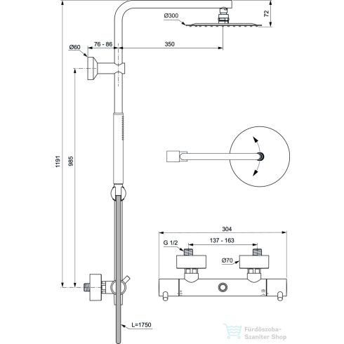 Ideal Standard CERATHERM termosztátos zuhanyrendszer,silver storm A7589GN
