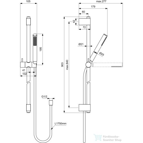 Idela Standard CONCA 90 cm-es rudas zuhanygarnitúra,magnetic grey A7617A5