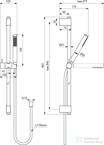 Idela Standard CONCA 90 cm-es rudas zuhanygarnitúra,króm A7617AA