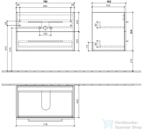 Villeroy & Boch Avento 80cm-es alsószekrény Elm Impresso színben A891 00 PN ( A89100PN )