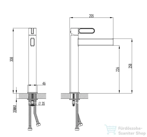Wellis UMBRA magas mosdó csaptelep, matt fekete ACS0307