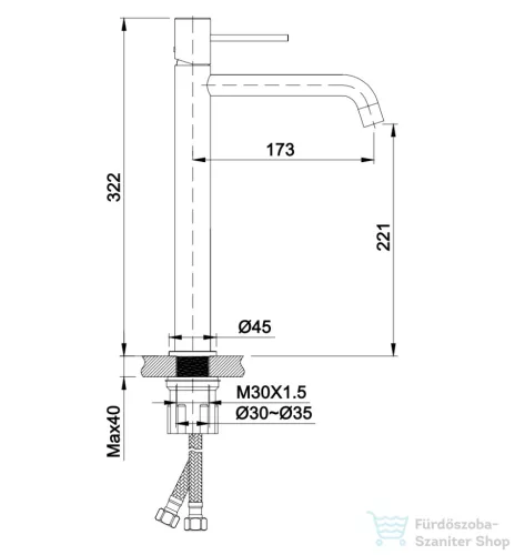 Wellis Altona magas mosdó csaptelep, brushed gold ACS0408-1