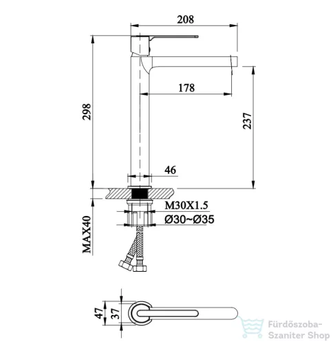 Wellis Vito magas mosdó csaptelep, brushed gun metal ACS0423
