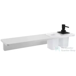   Sapho ABELINE rockstone polc, 2 furattal, 1 pohárral, 1 szappanadagolóval, 500x12x100mm, matt fehér/fekete (AE502-0101-03)