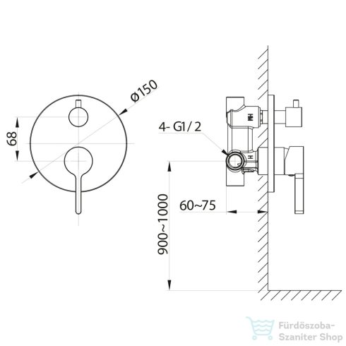 Sapho ICONIC falbasüllyesztett csaptelep, 2-irányú, króm (AF042)