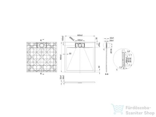 Invena ALVERO négyszögletes zuhanytálca 90x90 cm, SMC, fekete AK-7C-909-H