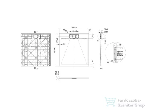 Invena ALVERO téglalap alakú zuhanytálca 90x110 cm, SMC, fekete AK-7C-911-H