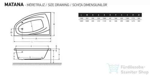 Wellis Matana 160x100 akril sarokkád, balos AK00501