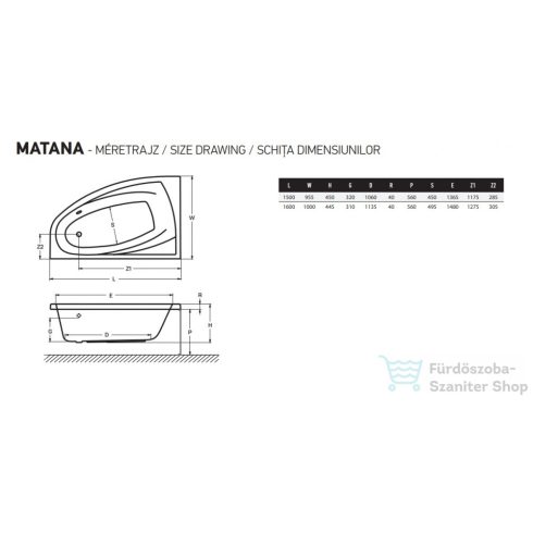 Wellis Matana 160x100 akril sarokkád, jobbos AK00505