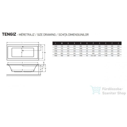 Wellis Tengiz 190x90 egyenes akril kád AK00532