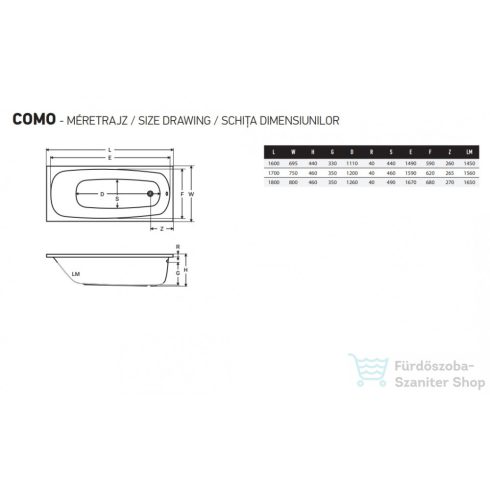 Wellis Como 170x75 egyenes akril kád AK00558