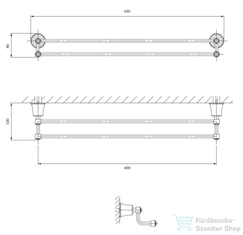 Omnires ART LINE 65 cm-es dupla törölközőtartó, szálcsiszolt antik réz AL53226ORB