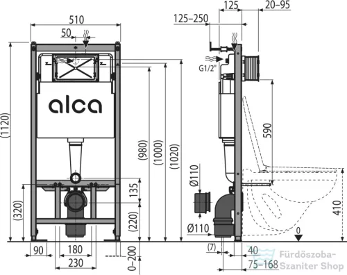 Alcaplast AM101/1120E Falsík alatti szerelési rendszer Ecology száraz szereléshez (gipszkarton)