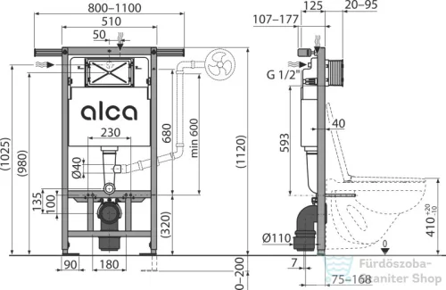 Alcaplast AM102/1120 Falsík alatti szerelési rendszer száraz szereléshez (főképp panellakások fürdőszobáinak átépítéséhez)