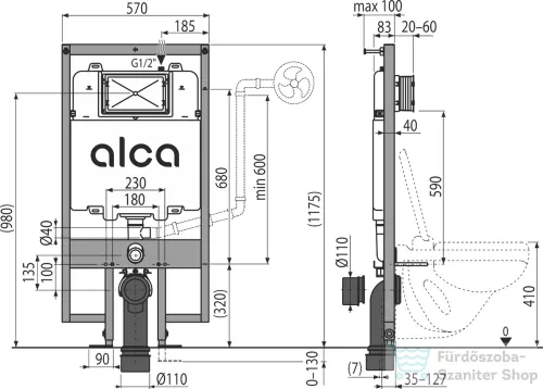 Alcaplast AM1101/1200 SLIM WC tartály