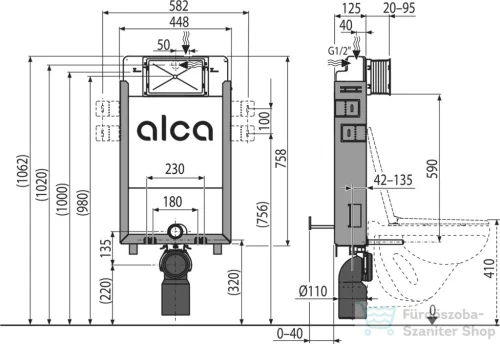 Alcaplast AM115/1000  Falsík alatti szerelési rendszer befalazáshoz