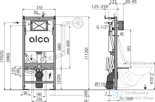 Alcaplast AM120/1120 Falsík alatti szerelési rendszer toaletthez bidé funkcióval