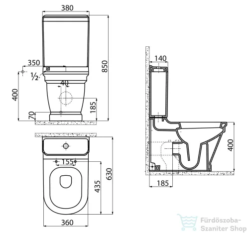 Sapho ANTIK WC kombi 37x63 cm, hátsó kifolyású  AN360