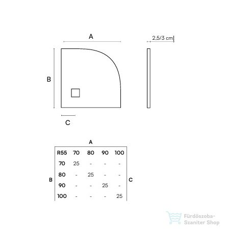 Zenon Angular Slate 100x100 cm-es negyedköríves zuhanytálca, Negro ANG100NE