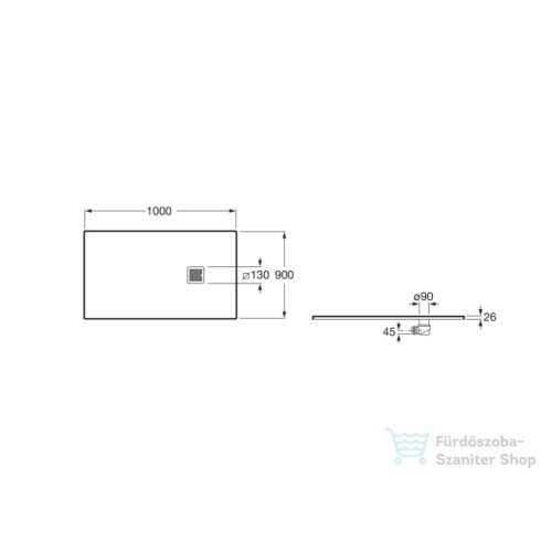 Roca Terran Stonex 100x90 cm-es zuhanytálca lefolyóval,fehér AP1013E838401100
