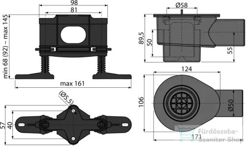 Alcaplast APZ-S12  szifon DN50 és készlet állítható lábakkal APZ-S12