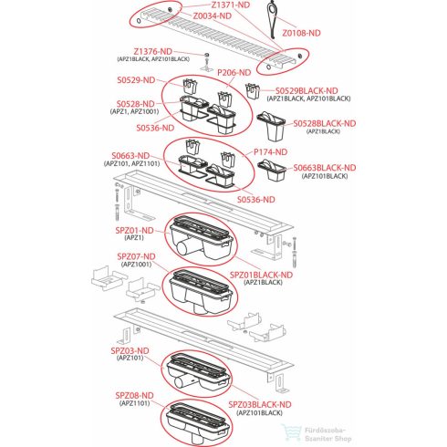 Alcaplast APZ101 Low zuhanyfolyóka peremmel perforált rácsokhoz, 950 mm APZ101-950