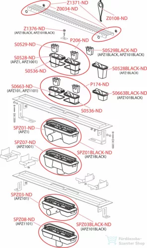 Alcaplast APZ101BLACK Low zuhanyfolyóka peremmel perforált rácsokhoz, 300 mm, fekete-matt APZ101BLACK-300