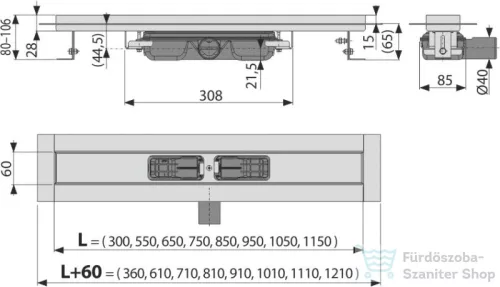 Alcaplast APZ106 Professional Low zuhanyfolyóka peremmel tömör rácsokhoz, 850 mm, APZ106-850