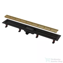   Alcaplast APZ10 Simple műanyag zuhanyfolyóka, peremmel perforált rácsokhoz, 650 mm, fekete-sárgaréz APZ10BLACK-650BRASS