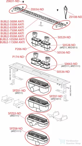Alcaplast APZ11 "Antivandal" zuhanyfolyóka ráccsal, 650 mm APZ11-650M