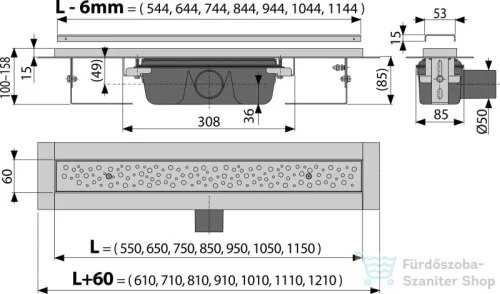 Alcaplast APZ11 "Antivandal" zuhanyfolyóka ráccsal, 850 mm APZ11-850M