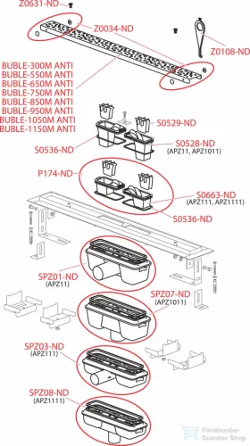 Alcaplast APZ111 "Antivandal" Low zuhanyfolyóka ráccsal, 750 mm APZ111-750M