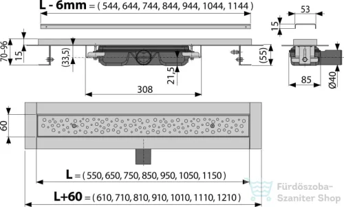 Alcaplast APZ111 "Antivandal" Low zuhanyfolyóka ráccsal, 850 mm APZ111-850M