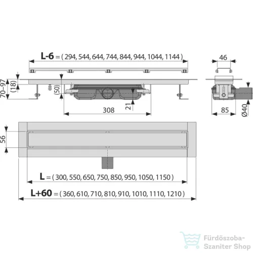Alcaplast APZ115 Marble Low zuhanyfolyóka perem nélkül, burkolható ráccsal, 550 mm APZ115-550