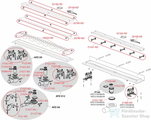 Alcaplast APZ13 Fit and Go zuhanyfolyóka peremmel perforált rácsokhoz vagy kétoldalú rácsokhoz 950 mm, APZ13-DOUBLE9-950