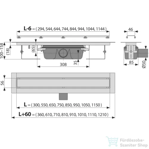 Alcaplast APZ15 zuhanyfolyóka perem nélkül, burkolható ráccsal, 850 mm APZ15-850