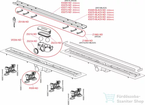 Alcaplast APZ20 Simple műanyag zuhanyfolyóka, rozsdamentes peremmel kétoldalú rácsokhoz, 550 mm, APZ20-550