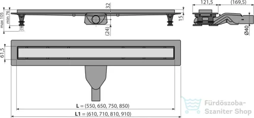 Alcaplast APZ2012 műanyag zuhanyfolyóka peremmel perforált rácsokhoz vagy kétoldalú rácsokhoz, 650 mm, APZ2012-650