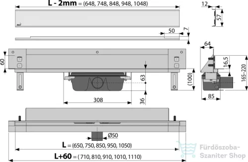 Alcaplast APZ5 SPA Lefolyó rendszer a falba építéshez, fedlap rozsdamentes-fényes, 850 mm APZ5-EDEN-850