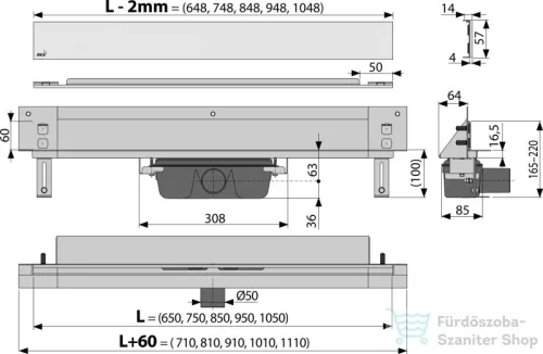 Alcaplast APZ5 SPA Lefolyó rendszer a falba építéshez, fedlap rozsdamentes-matt, 950 mm APZ5-SHADE-950