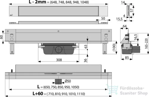 Alcaplast APZ5 SPA-TWIN lefolyó rendszer a falba építéshez, burkolható fedlap, 750 mm APZ5-TWIN-750