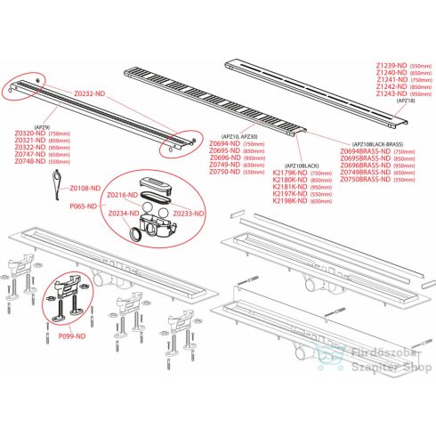 Alcaplast APZ9 Simple műanyag zuhanyfolyóka, peremmel perforált rácsokhoz, 750 mm, APZ9-750M