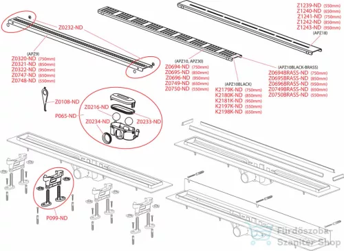 Alcaplast APZ9 Simple műanyag zuhanyfolyóka, peremmel perforált rácsokhoz, 950 mm, APZ9-950M
