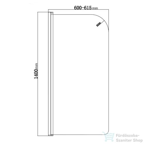 AQUALINE VILMA kádparaván, 600mm, transzparent üveg, matt fekete profil (AQ6014B)