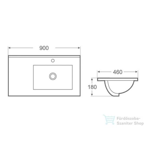 AREZZO design TEXAS 90X46 aszimmetrikus, beépíthető mosdó, jobbos AR-090J