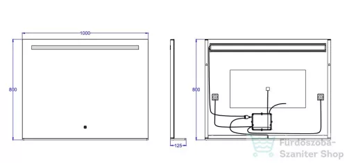 AREZZO design LED TÜKÖR világító polc + hordozható kozmetikai tükör 2 db bluetooth hangszóróval 100X80CM AR-10080KT