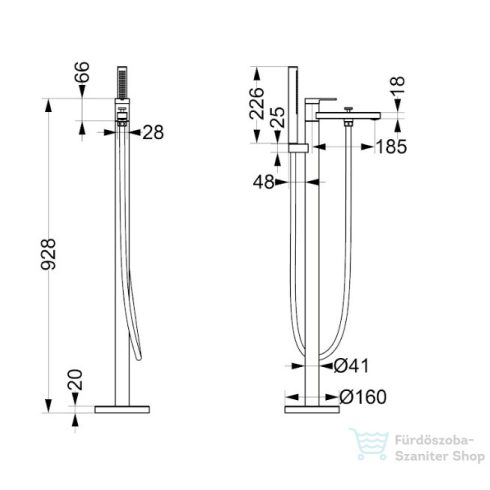AREZZO design ELEGANT szabadon álló kádtöltő csaptelep, zuhanyszettel, matt fehér AR-10095MW