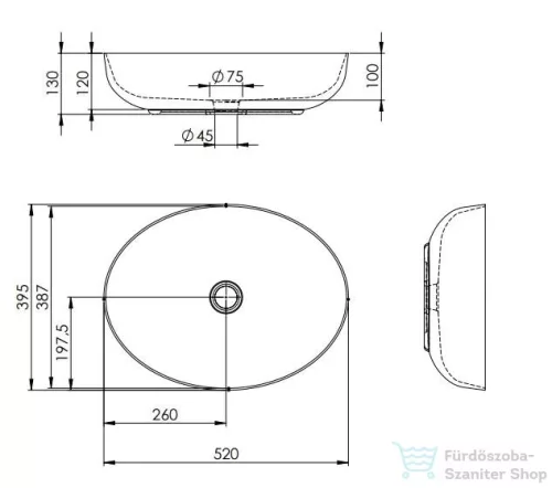 AREZZO design pultra ültethető mosdó RIKA 52x40 matt fekete